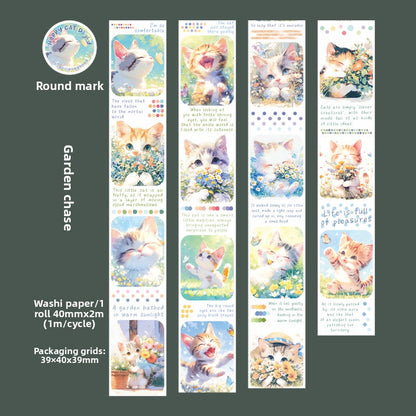 ART EMBOSS Happy Kitten Diary Sticker Tape – Cute Journaling Tape (6 Styles) Garden chase