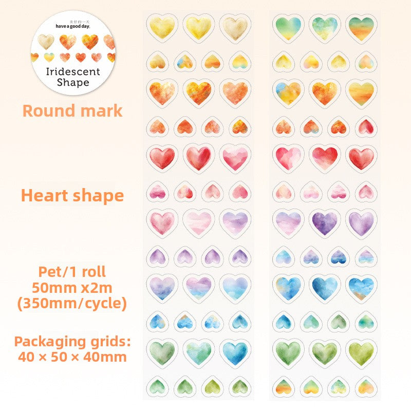 ART EMBOSS Iridescent Shapes Watercolor Stickers(6 Styles) Heart shape