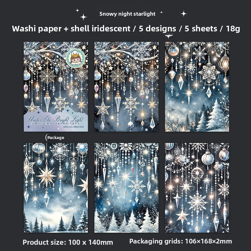 ART EMBOSS Sparkling Lights Sticker Pack – Light-Themed Stickers (5 Sheets) Snowy night starlight