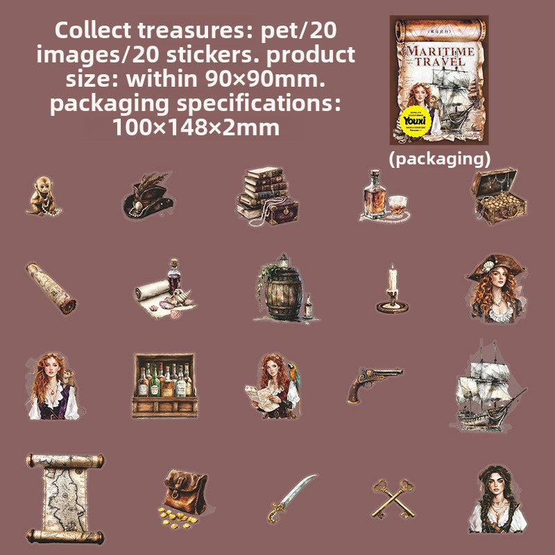 ART EMBOSS Nautical Travel PET Sticker Pack – Ocean Landscape Stickers (20 Sheets) Collect treasures