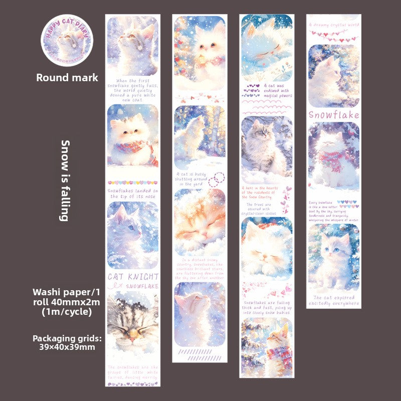 ART EMBOSS Happy Kitten Diary Sticker Tape – Cute Journaling Tape (6 Styles) Snow is falling