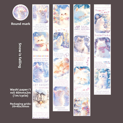 ART EMBOSS Happy Kitten Diary Sticker Tape – Cute Journaling Tape (6 Styles) Snow is falling