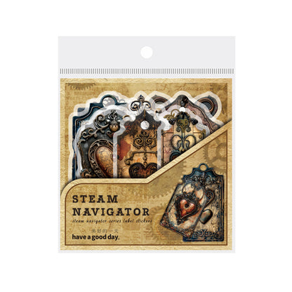 ART EMBOSS Steam Navigator Label Sticker Set – Retro Journaling Labels (30 Pieces)
