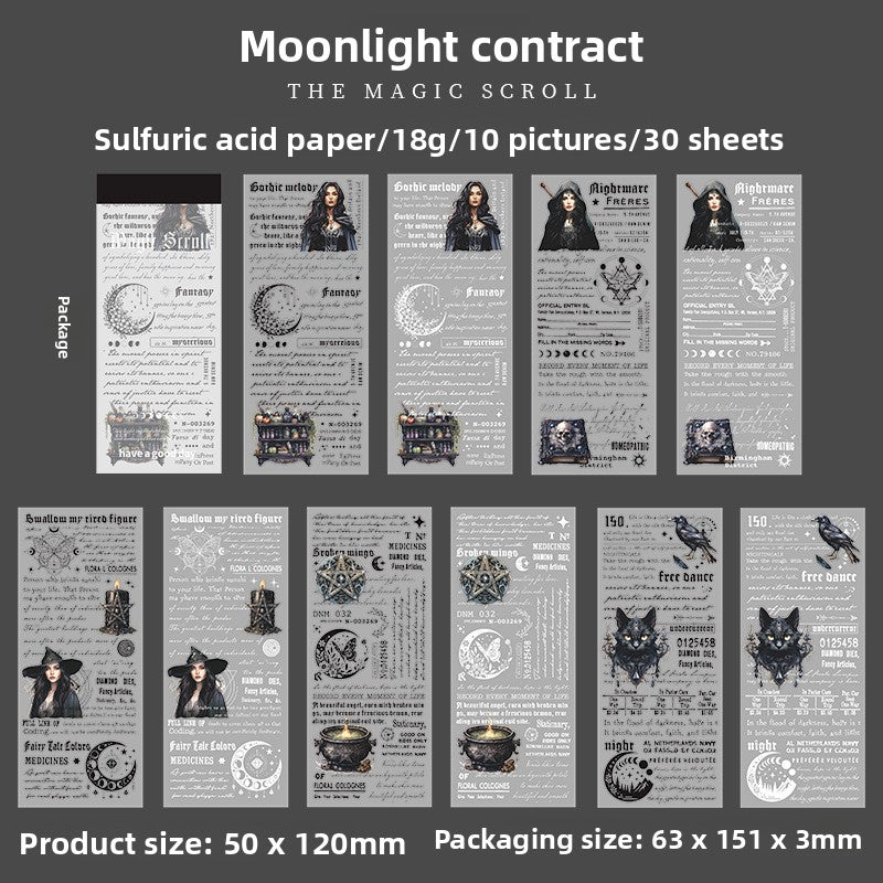 ART EMBOSS Magic Scroll Paper Pack – Fantasy Decorative Paper (30 Sheets) Moonlight contract