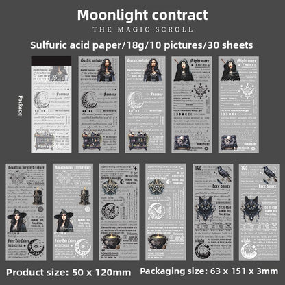 ART EMBOSS Magic Scroll Paper Pack – Fantasy Decorative Paper (30 Sheets) Moonlight contract