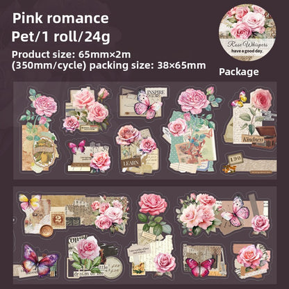 ART EMBOSS Rose Whispers PET Sticker Tape – Botanical Rose Tape (6 Styles) Pink romance