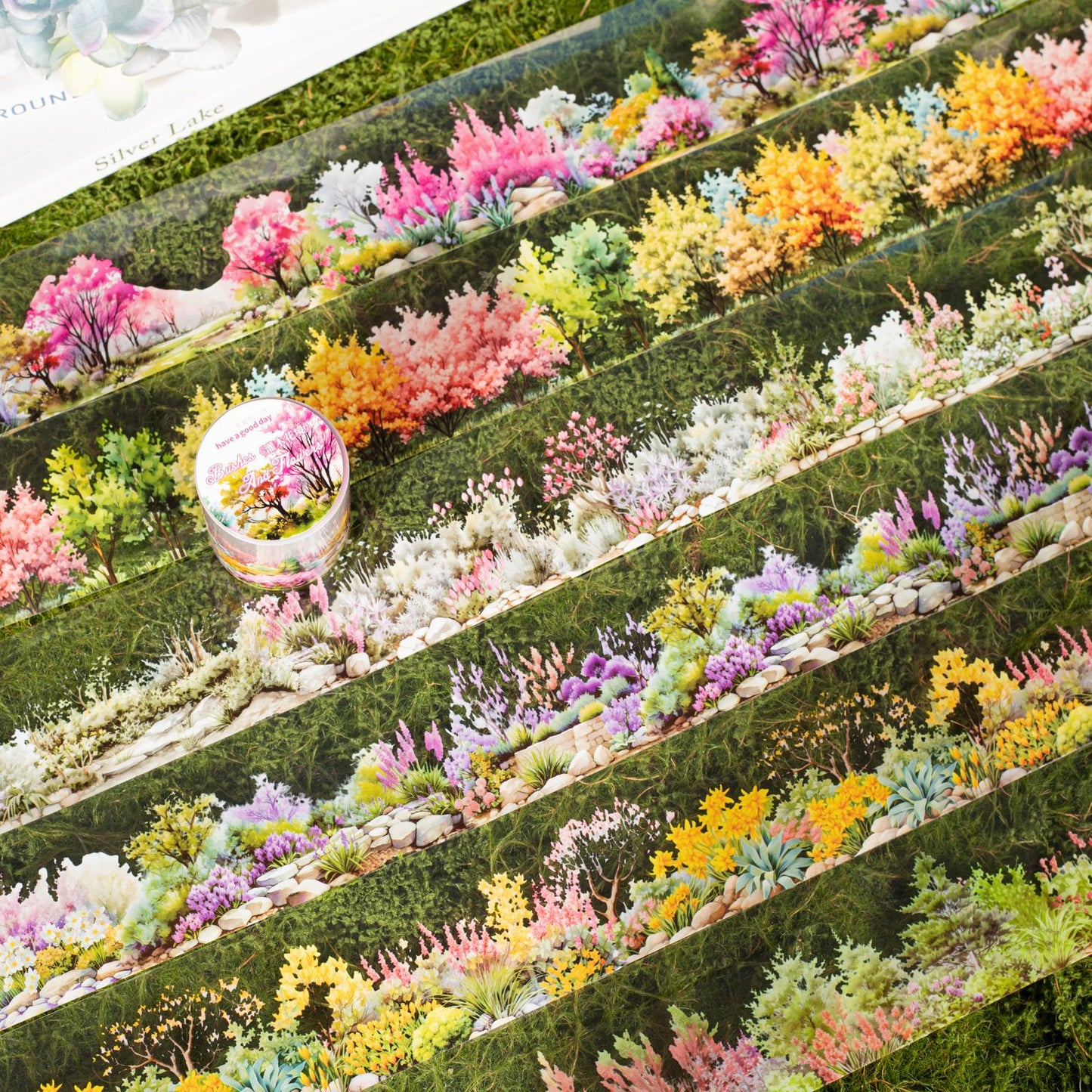 ART EMBOSS Shrub Flower Border PET Sticker Tape – Botanical Border Tape (6 Styles)
