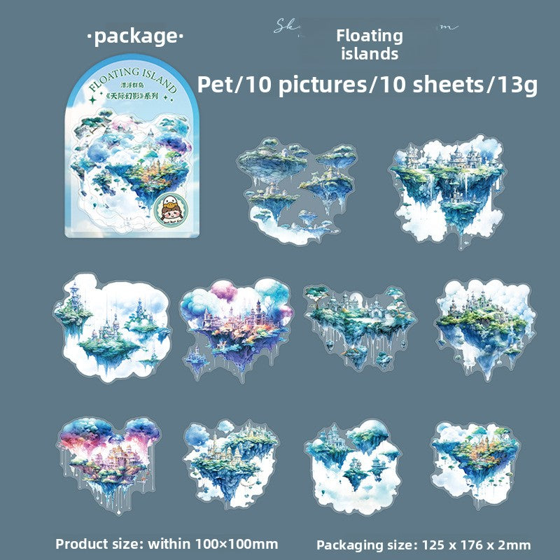 ART EMBOSS Skyline Phantom PET Sticker Pack – Floating Island Stickers (10 Sheets) Floating islands