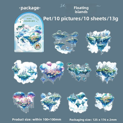 ART EMBOSS Skyline Phantom PET Sticker Pack – Floating Island Stickers (10 Sheets) Floating islands