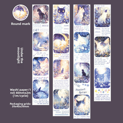 ART EMBOSS Happy Kitten Diary Sticker Tape – Cute Journaling Tape (6 Styles) Under the moonlight
