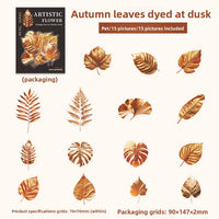 Autumn leaves dyed at dusk