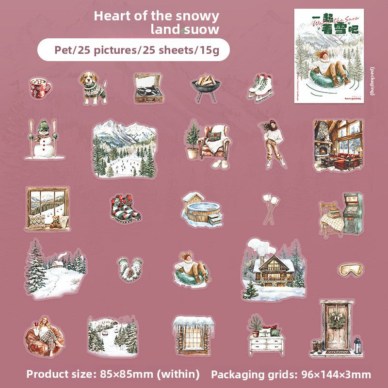 ART EMBOSS Let’s Watch the Snow Sticker Pack – Winter Scene Stickers (25 Sheets) Heart of the snowy land