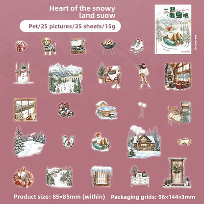 ART EMBOSS Let’s Watch the Snow Sticker Pack – Winter Scene Stickers (25 Sheets) Heart of the snowy land