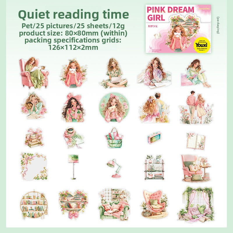 ART EMBOSS Skyline Phantom PET Sticker Pack – Floating Island Stickers (10 Sheets) Pink dream girl series-quiet reading time 25/pie