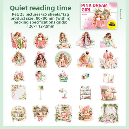 ART EMBOSS Skyline Phantom PET Sticker Pack – Floating Island Stickers (10 Sheets) Pink dream girl series-quiet reading time 25/pie