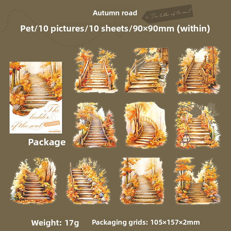 ART EMBOSS Steps to the Soul Sticker Pack – Scenic Journaling Stickers (10 Sheets) Autumn road