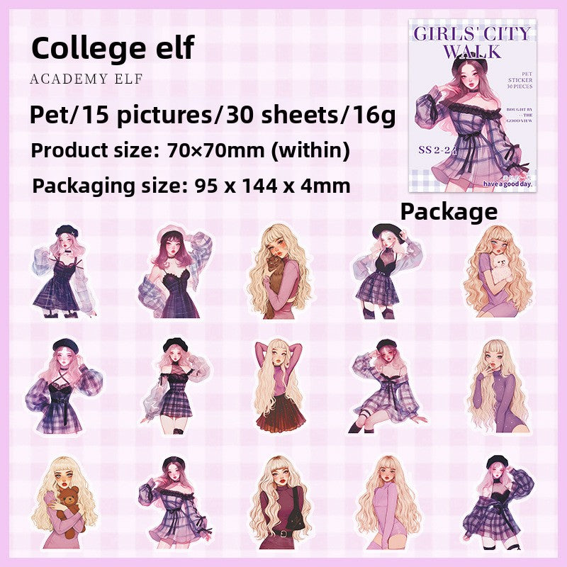 ART EMBOSS Urban Chic PET Sticker Pack – Fashion Girl Stickers (30 Pieces) College elf