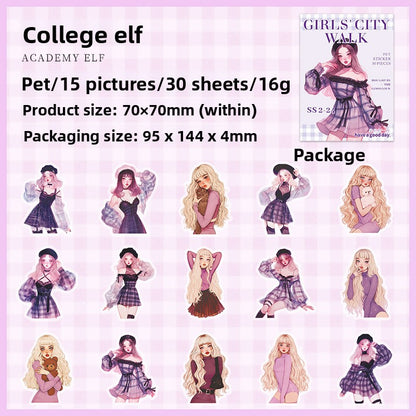 ART EMBOSS Urban Chic PET Sticker Pack – Fashion Girl Stickers (30 Pieces) College elf