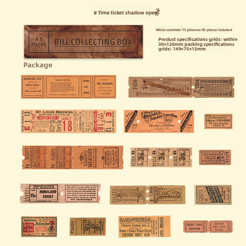 ART EMBOSS Retro Train Ticket Journaling Stickers (15 Sheets) Time ticket shadow