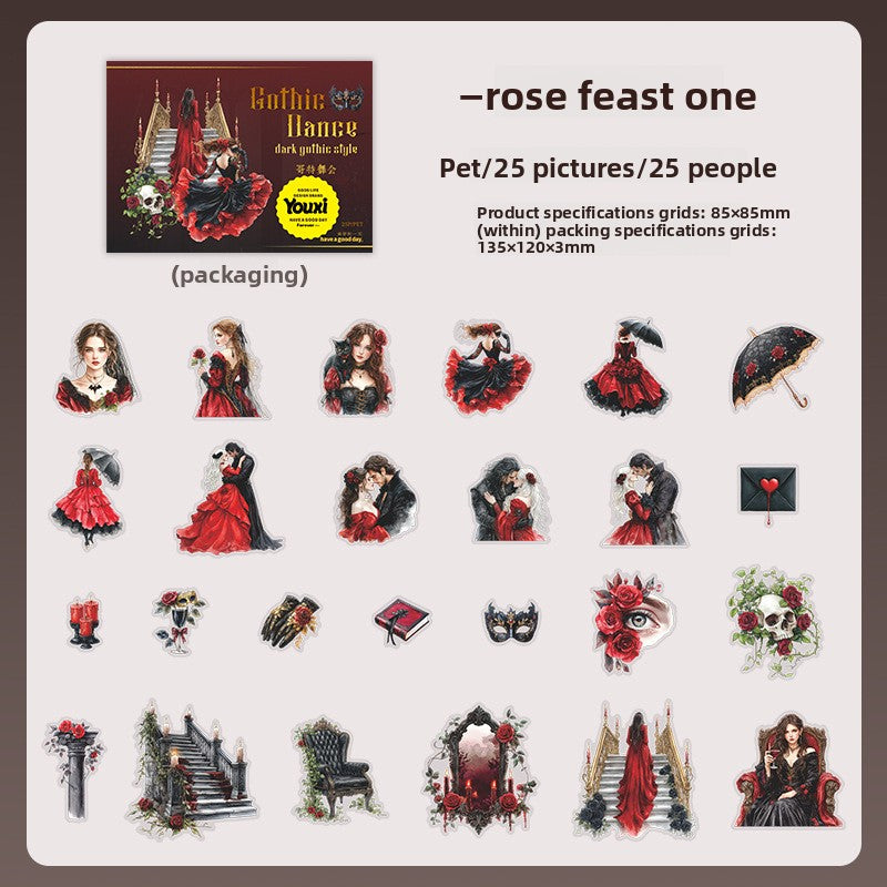 ART EMBOSS Gothic Ball Sticker Set – Dark Aesthetic Stickers (25 Pieces) Rose feast