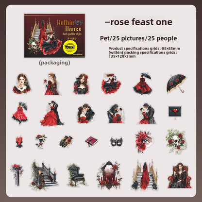 ART EMBOSS Gothic Ball Sticker Set – Dark Aesthetic Stickers (25 Pieces) Rose feast