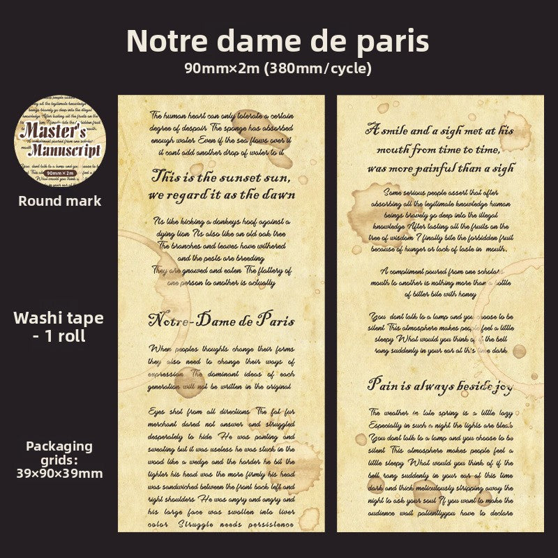 ART EMBOSS Literary Manuscript Washi Sticker Tape (6 Styles) Notre dame de paris