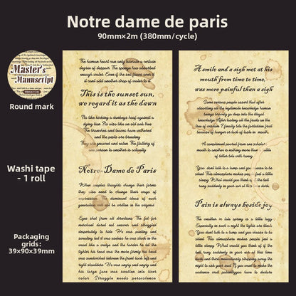 ART EMBOSS Literary Manuscript Washi Sticker Tape (6 Styles) Notre dame de paris