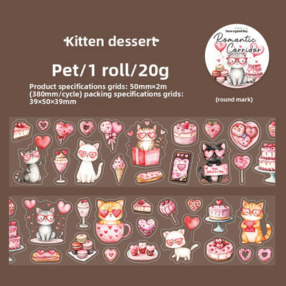 ART EMBOSS Romantic Corridor PET Sticker Tape – Decorative Journaling Tape (4 Styles) Kitten dessert