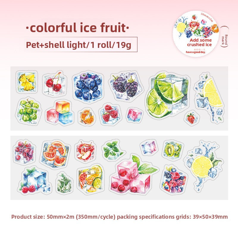 ART EMBOSS Shrub Flower Border PET Sticker Tape – Botanical Border Tape (6 Styles) Add some crushed ice series - colorful ice fruit