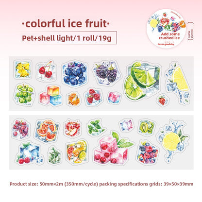 ART EMBOSS Shrub Flower Border PET Sticker Tape – Botanical Border Tape (6 Styles) Add some crushed ice series - colorful ice fruit