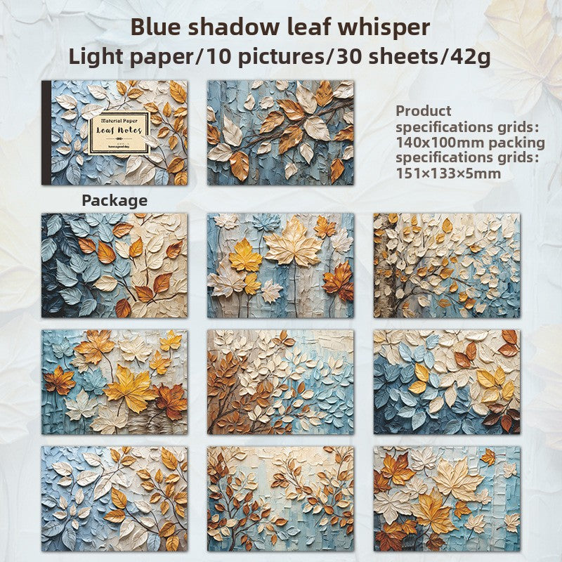 ART EMBOSS Leaf Note Paper Pack – Vintage Memo Paper (30 Sheets) Blue shadow leaf whisper