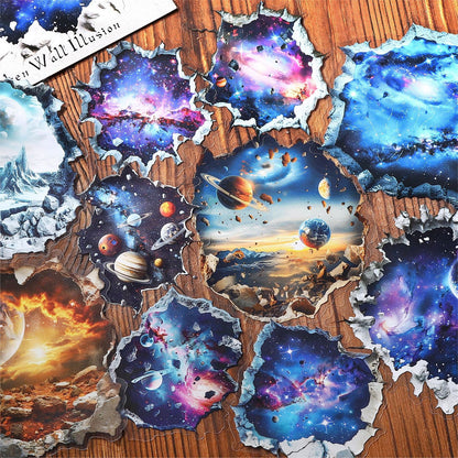 ART EMBOSS Broken Wall Fantasy PET Sticker Pack – 3D Wall Hole Stickers (10 Sheets)