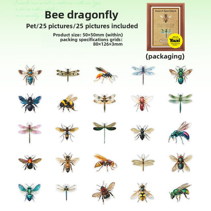 ART EMBOSS Floral Whispers PET Sticker Pack – Watercolor Flower Stickers (15 Sheets) Insect specimen illustration series-bee and dr