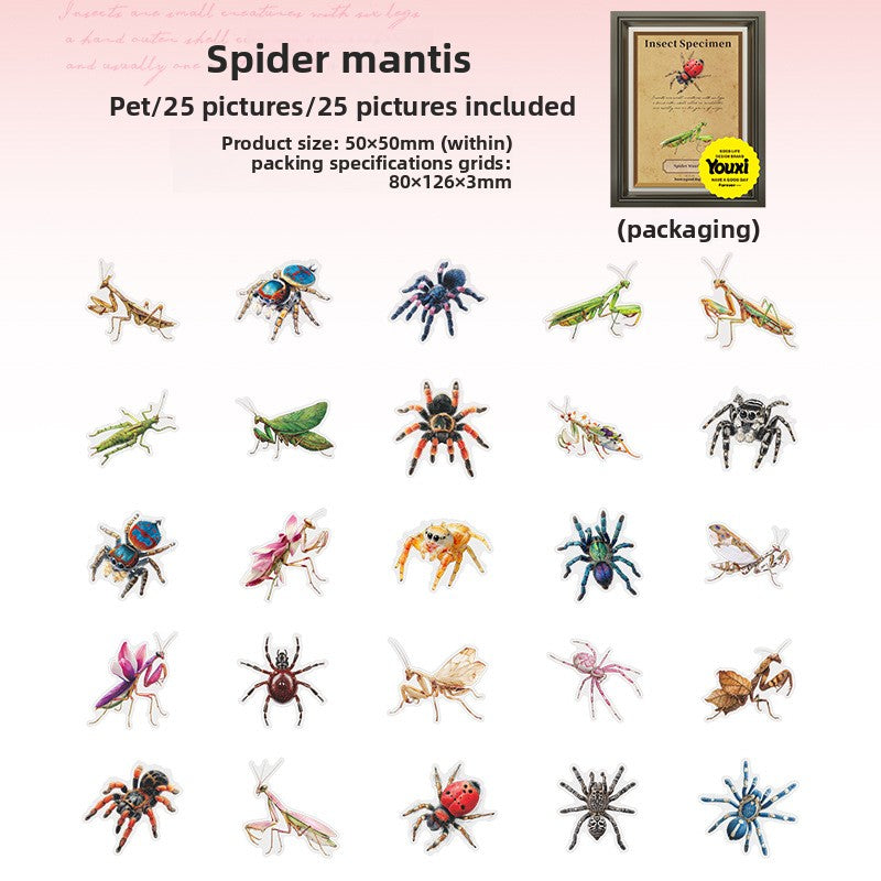 ART EMBOSS Floral Whispers PET Sticker Pack – Watercolor Flower Stickers (15 Sheets) Insect specimen illustration series-spider man