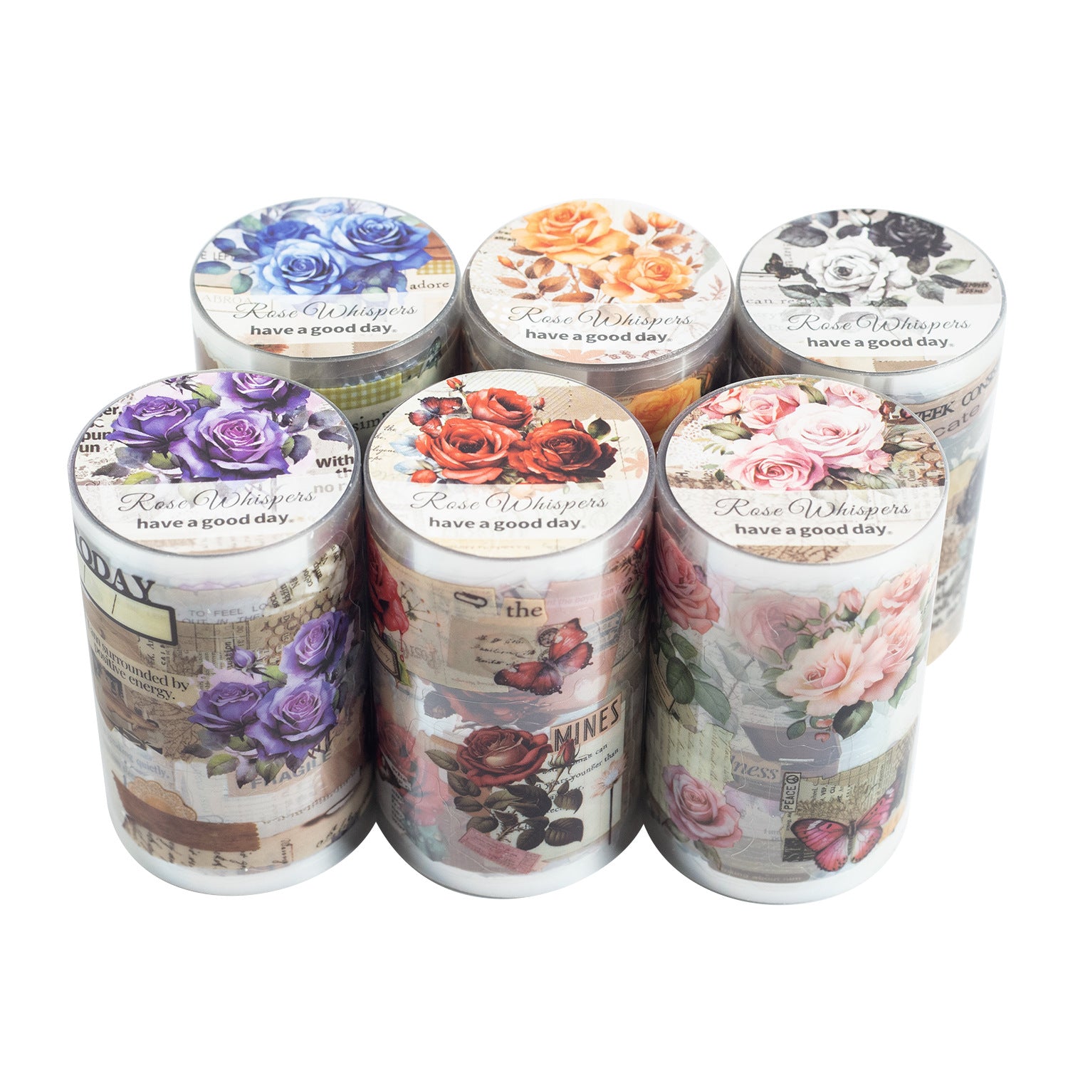 ART EMBOSS Rose Whispers PET Sticker Tape – Botanical Rose Tape (6 Styles)
