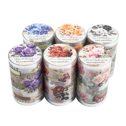 ART EMBOSS Rose Whispers PET Sticker Tape – Botanical Rose Tape (6 Styles)