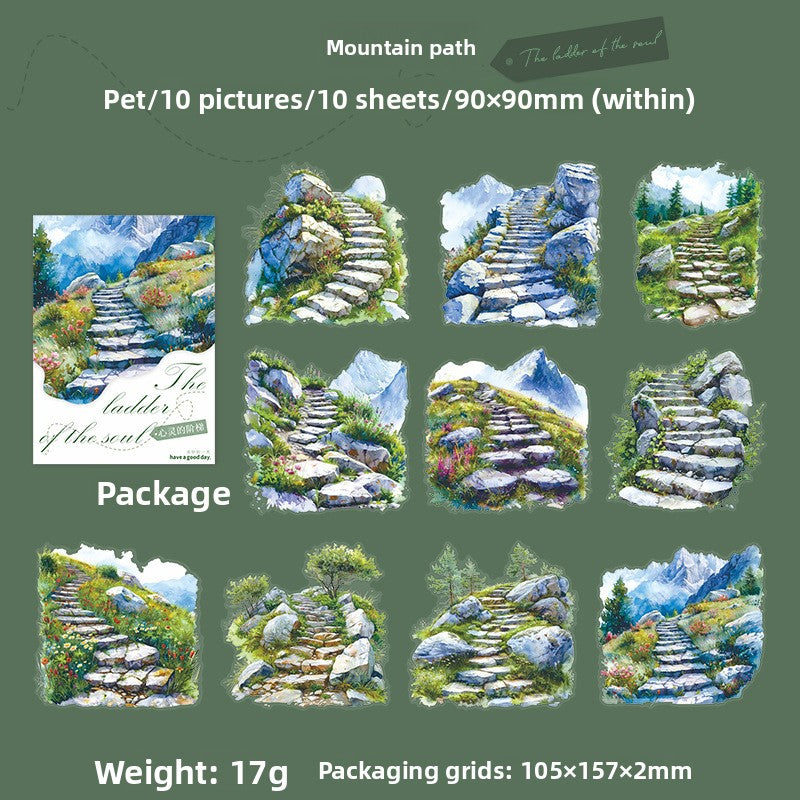 ART EMBOSS Steps to the Soul Sticker Pack – Scenic Journaling Stickers (10 Sheets) Mountain path