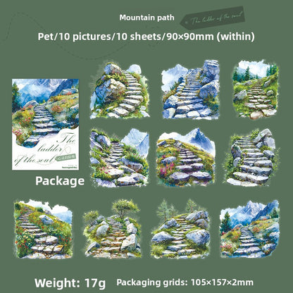 ART EMBOSS Steps to the Soul Sticker Pack – Scenic Journaling Stickers (10 Sheets) Mountain path