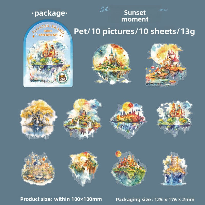 ART EMBOSS Skyline Phantom PET Sticker Pack – Floating Island Stickers (10 Sheets) Sunset moment