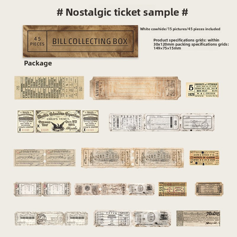 ART EMBOSS Retro Train Ticket Journaling Stickers (15 Sheets) Nostalgic ticket sample