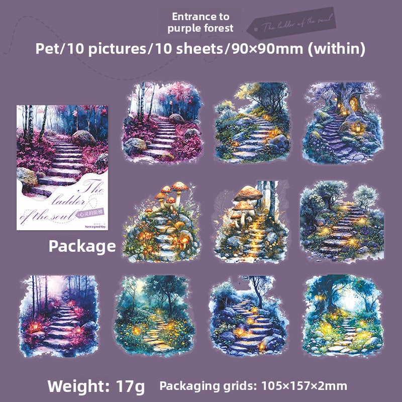 ART EMBOSS Steps to the Soul Sticker Pack – Scenic Journaling Stickers (10 Sheets) Entrance to purple forest