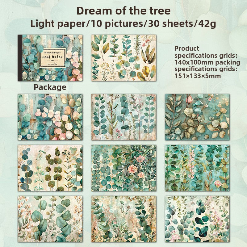 ART EMBOSS Leaf Note Paper Pack – Vintage Memo Paper (30 Sheets) Eucalyptus dream
