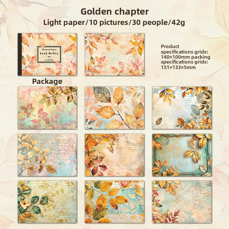 ART EMBOSS Leaf Note Paper Pack – Vintage Memo Paper (30 Sheets) Golden chapter