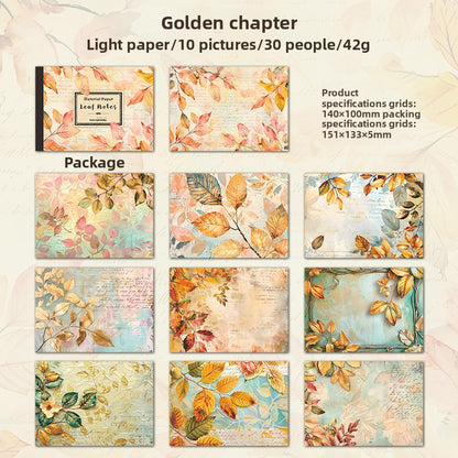 ART EMBOSS Leaf Note Paper Pack – Vintage Memo Paper (30 Sheets) Golden chapter