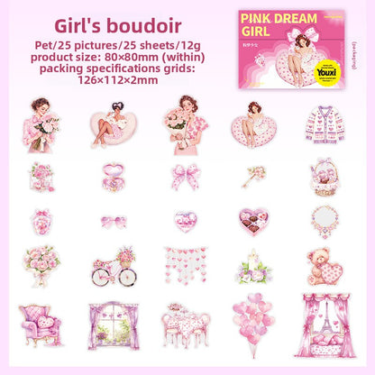 ART EMBOSS Skyline Phantom PET Sticker Pack – Floating Island Stickers (10 Sheets) Pink dream girl series-girl's boudoir 25/piece