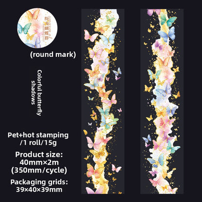 ART EMBOSS Fluttering Butterflies PET Sticker Tape – Butterfly Journaling Tape (4 Designs) Colorful butterfly shadows