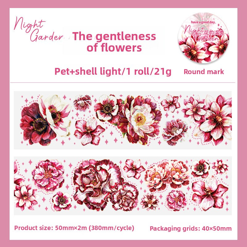 ART EMBOSS Fantasy Night Garden Sticker Tape – Glowing Floral Tape (6 Styles) The gentleness of flowers