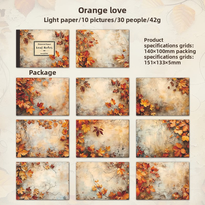 ART EMBOSS Leaf Note Paper Pack – Vintage Memo Paper (30 Sheets) Orange love