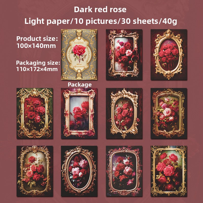 ART EMBOSS Rose Appointment Paper Pack – Vintage Rose Decorative Paper (30 Sheets) Dark red rose