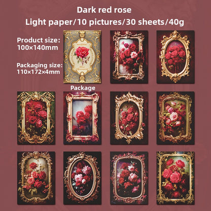 ART EMBOSS Rose Appointment Paper Pack – Vintage Rose Decorative Paper (30 Sheets) Dark red rose
